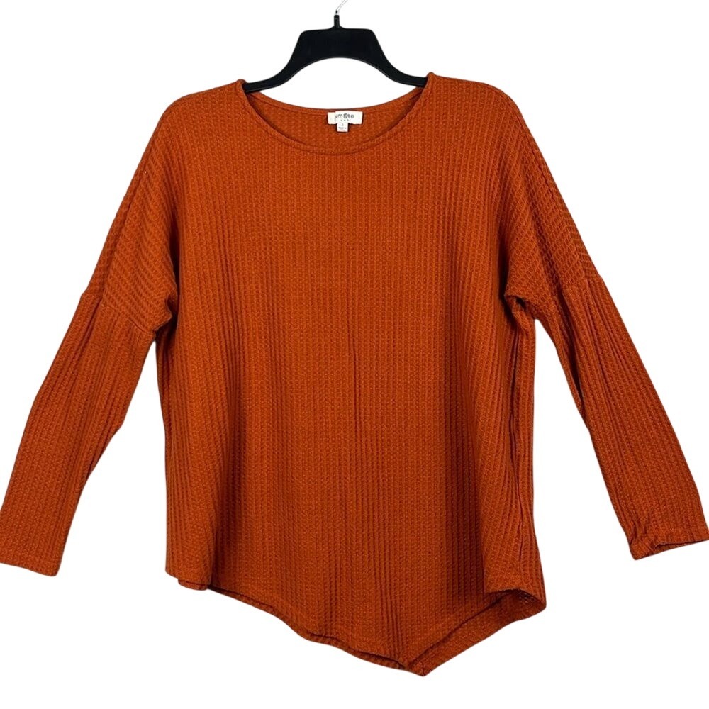 Umgee‎ Waffle Weave Long Sleeve Pullover Asymetrical Womens Size Small Pumpkin